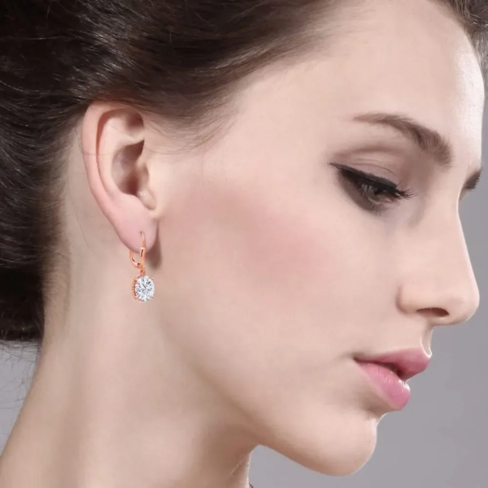 18K Rose Gold 925 with 4.20 Cttw White Moissanite Oval Leverback Hook Earrings - Picture 3 of 4